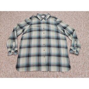 J. Jill Shirt Women Medium Green Blue Plaid Button Down Long Sleeve Casual Tunic